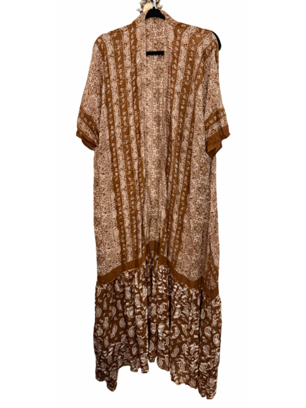 Women's Paisley Perfection Free Flow Kimono One Size Brown White Boho - Picture 3 of 6